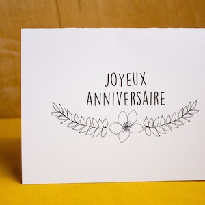 Flowers and leaves black and white birthday card (french)