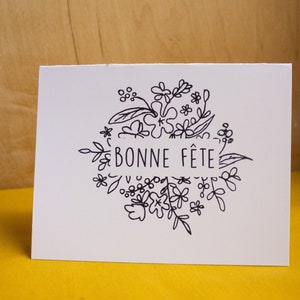Spring flowers black and white birthday card (french)