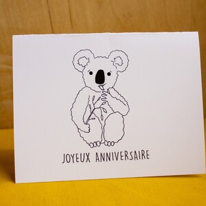 Baby Koala black and white birthday card (french)