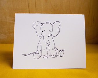 Baby elephant black and white greeting card