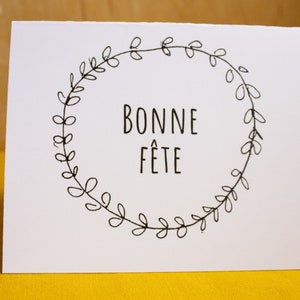 Leaf crown black and white birthday card (french)