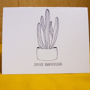 Cereus cactus black and white birthday card (french)