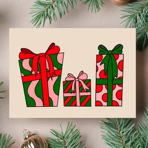 Christmas trio gifts colorful holiday greeting card