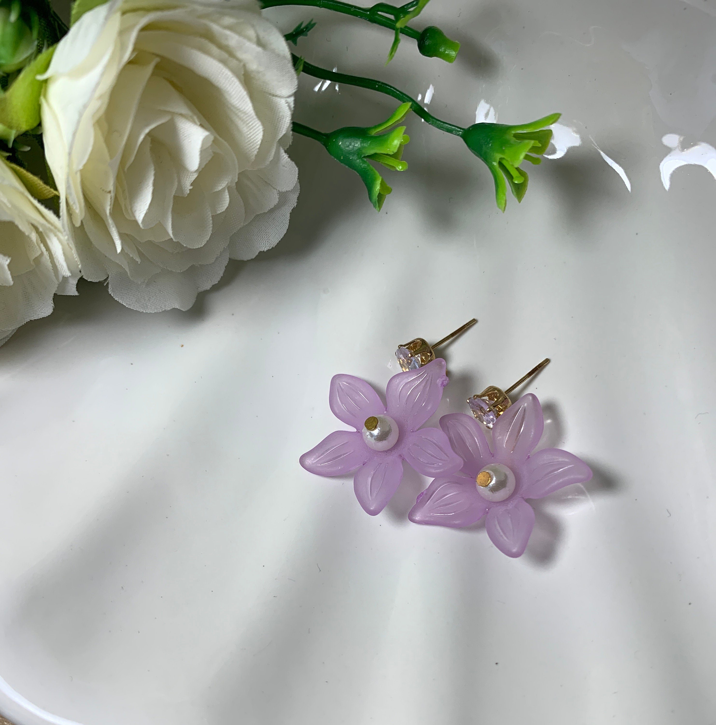 Large Purple Pearl stud earrings Etsy