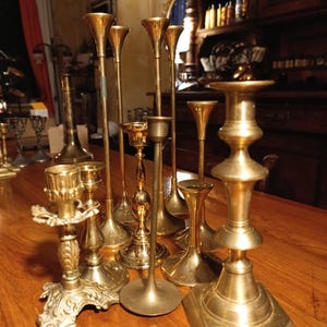 Vintage Brass Candlesticks Mid Century Retro Antique Altar Deco