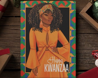 Kwanzaa Cards and White Envelopes | Designed with Cute Black Woman and Message Inside