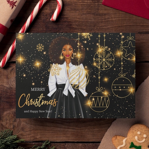 Black Christmas Cards | Cute African American Woman