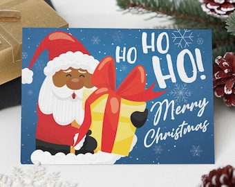 Ho Ho Ho Merry Christmas Black Santa Christmas Cards