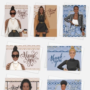 Black Girls Thank You Cards - For All Occasions - Beautiful Art of African American Women - Assorted Pack of 14 with Envelopes - 4.25x5.5”