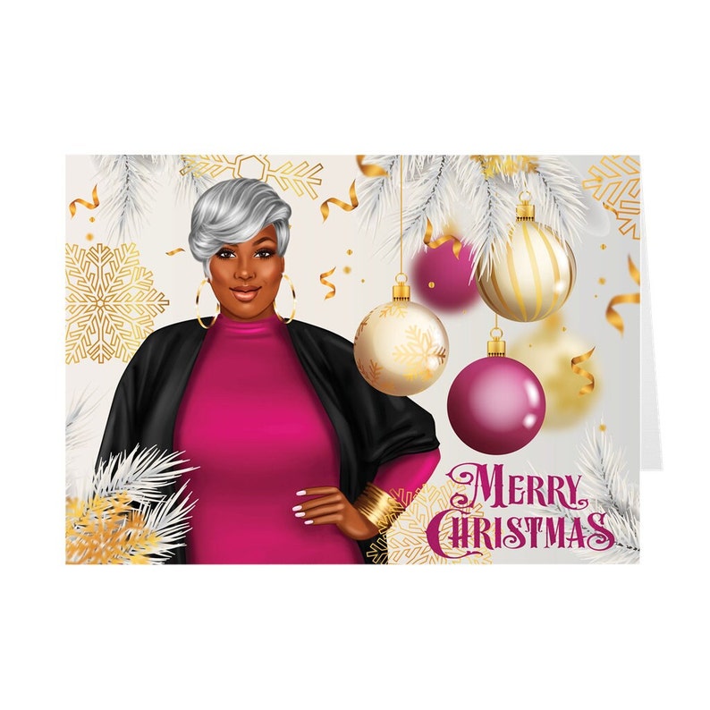 Black Christmas Cards Cute African American Woman Etsy
