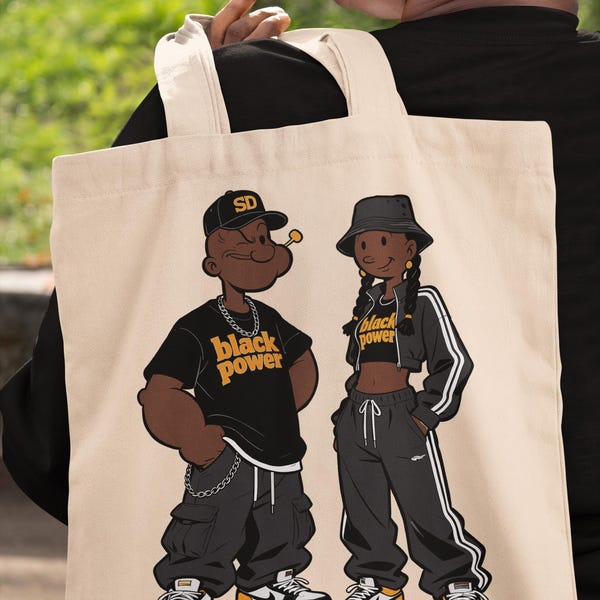 Black Power Cartoon T-Shirt, Streetwear Art, Popeye Inspired Design (Digital Download)