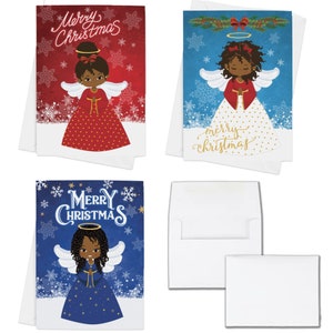 Christmas Greeting Cards Assortment | Featuring African American Little Angels (3 Designs, 12 Cards with Envelopes)