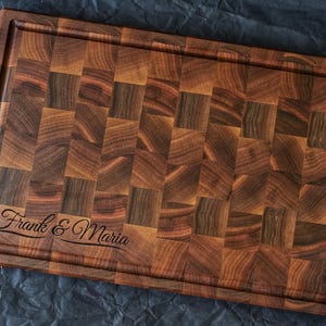 Personalized Double sided Walnut Cutting Board, Reversible Butcher Block End Grain Cutting Boards with Juice Groove, Chopping Board image 2
