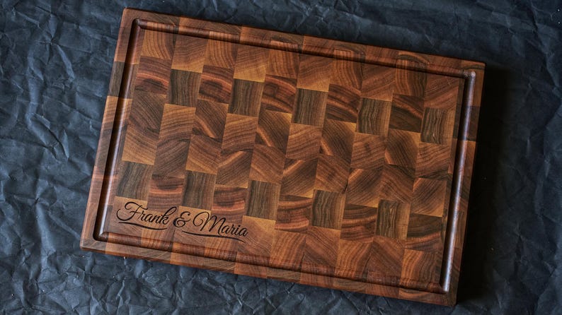 Personalized Double sided Walnut Cutting Board, Reversible Butcher Block End Grain Cutting Boards with Juice Groove, Chopping Board image 2
