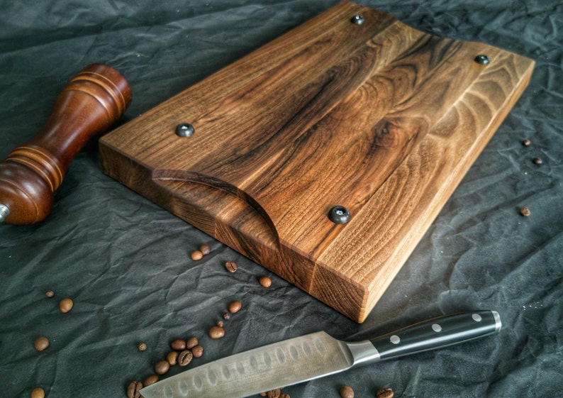 Large Walnut Cutting Board 1.75 thick, Personalized Butcher Block Cutting Board with Juice Groove image 6