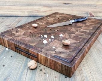 Personalized Double Sided Walnut End Grain Cutting Boards, Black Walnut Butcher Block Cutting Boards