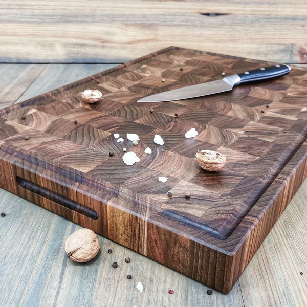 Personalized Double Sided Walnut End Grain Cutting Boards, Black Walnut Butcher Block Cutting Boards