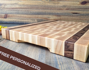 Personalized Medium Maple End Grain Cutting Board Gift Chopping Block Butcher Block 14-58 X 11-34 X 1-12