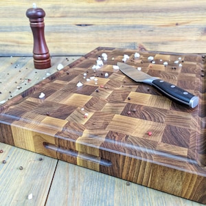 Double-sided Walnut End Grain Cutting Board, Black and Walnut  End Grain Butcher Block Cutting Boards, Chopping Board with Juice Groove