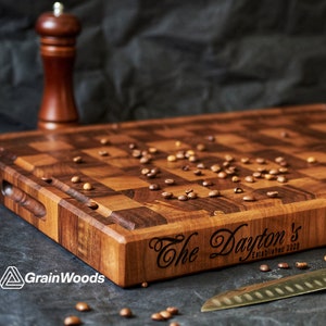 Personalized Walnut End Grain Cutting Board Butcher Block Cutting Board with Juice Groove
