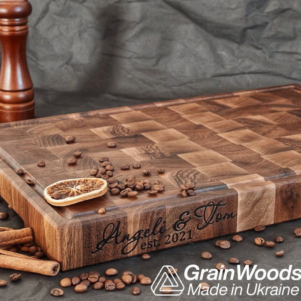 Personalized Walnut End Grain Cutting Board with Juice Groove, BBQ Cutting Board, Meat Cutting Board, Steak Board, Grilling Gift