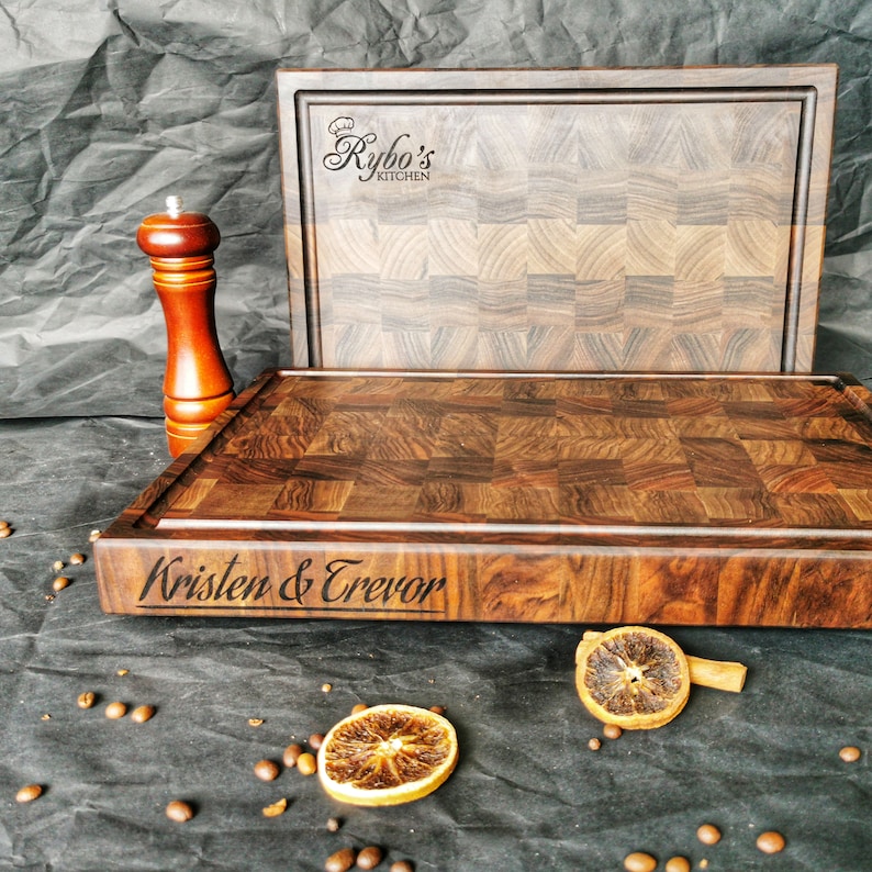 Personalized Walnut End Grain Cutting Board Butcher Block Cutting Board with Juice Groove image 3