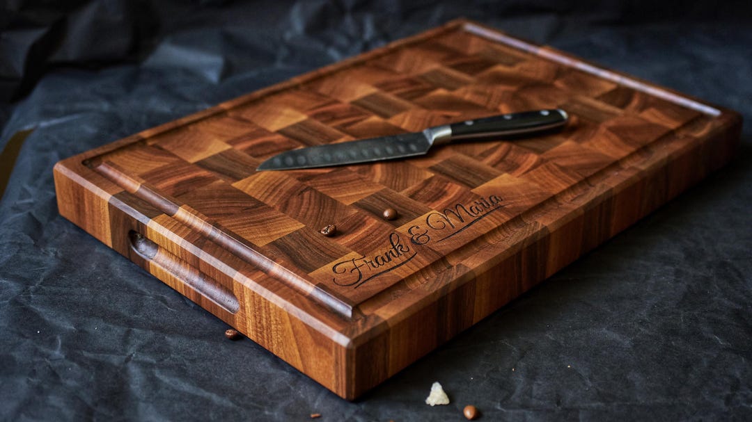 Personalized Double sided Walnut Cutting Board, Reversible Butcher Block End Grain Cutting Boards with Juice Groove, Chopping Board