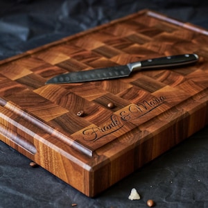 Personalized Double sided Walnut Cutting Board, Reversible Butcher Block End Grain Cutting Boards with Juice Groove, Chopping Board