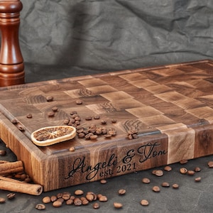 Personalized Large Walnut End Grain Cutting Board Butcher Block Cutting Board with Juice Groove
