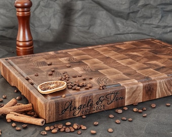 Personalized Large Walnut End Grain Cutting Board Butcher Block Cutting Board with Juice Groove