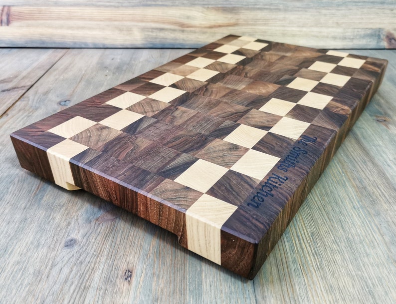 Walnut and Maple End Grain Cutting Boards, Butcher Block Cutting Board with Juice Groove