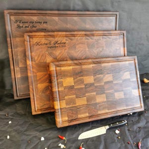 Personalized Double sided Walnut Cutting Board, Reversible Butcher Block End Grain Cutting Boards with Juice Groove, Chopping Board image 7