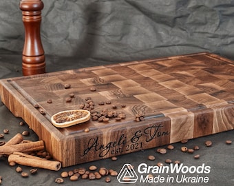 Personalized Walnut End Grain Cutting Board Butcher Block Cutting Board with Juice Groove