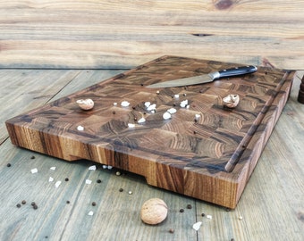 Walnut Butcher Block Chopping Board, End Grain Cutting Board with Juice Groove