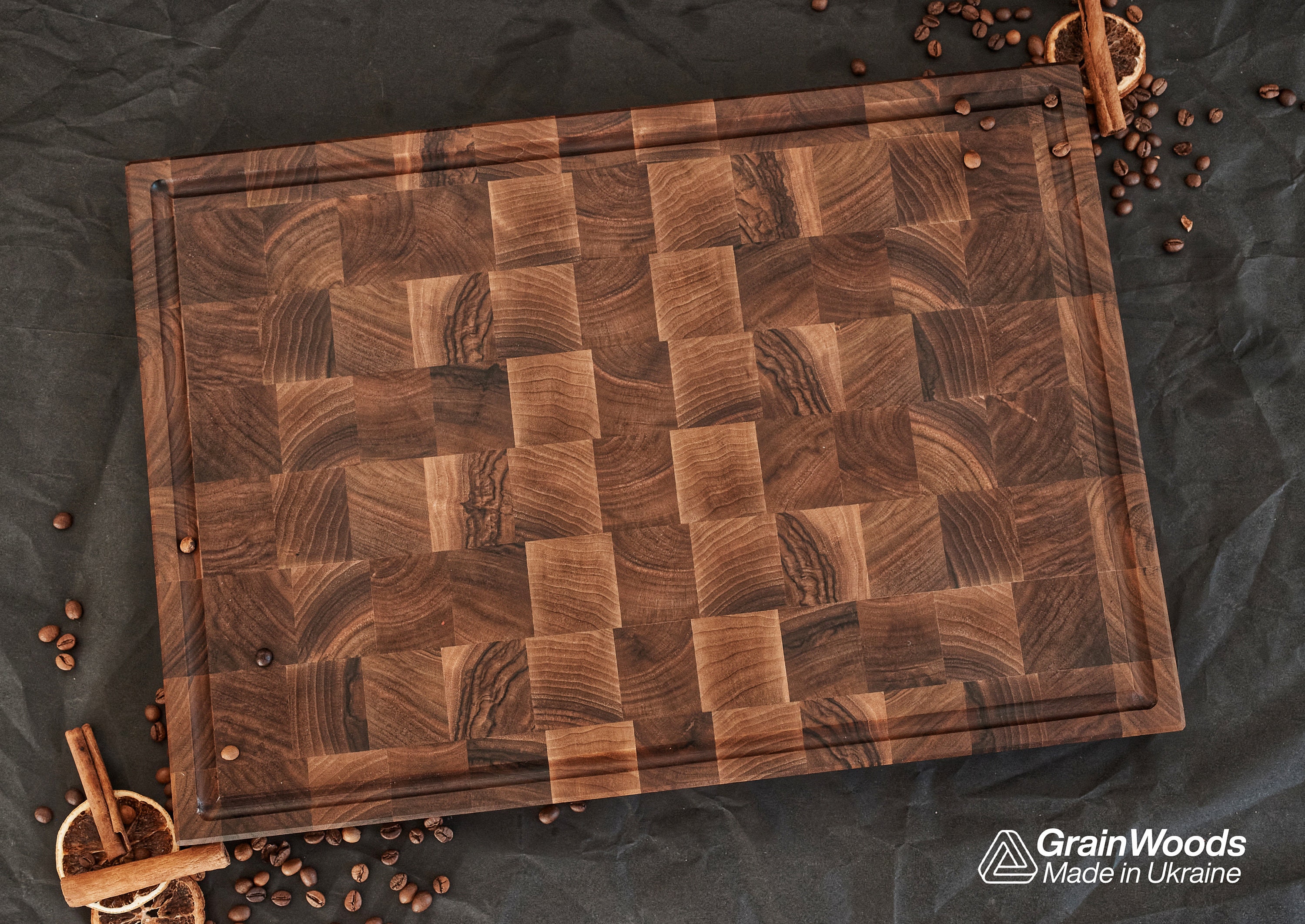 Daddy Chef End Grain Cutting Board - Wood butcher block 16x12x1.5  REVERSIBLE - Kitchen Wooden chopping board(include feet)