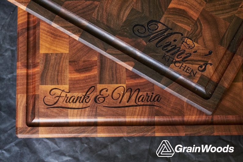 Personalized Double sided Walnut Cutting Board, Reversible Butcher Block End Grain Cutting Boards with Juice Groove, Chopping Board image 4