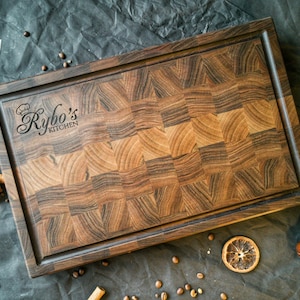 Personalized Walnut Cutting Board, Custom Engraved Butcher Block Cutting Board with Juice Groove