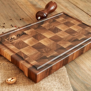 Walnut Cutting Board with Juice Groove, End Grain Cutting Board, Butcher Block Cutting Board