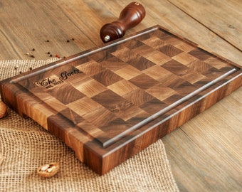 Walnut Cutting Board with Juice Groove, End Grain Cutting Board, Butcher Block Cutting Board