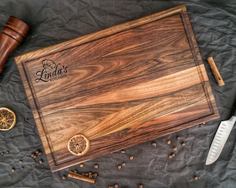 Large Walnut Cutting Board 1.75" thick, Personalized Butcher Block Cutting Board with Juice Groove