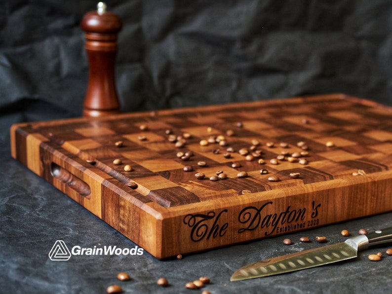 Personalized Double-sided Walnut Cutting Board, Reversible Butcher Block End Grain Cutting Boards image 1