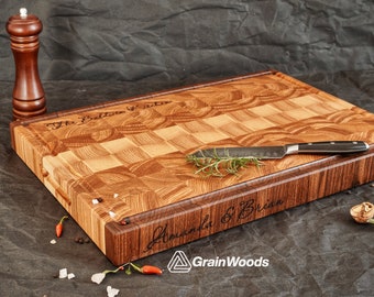 Personalised Wedding & Engagement Gift End Grain Cutting Board, Engagement Gift For Couple, Unique Wedding Present, Wedding Gift, Newlyweds