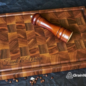 Personalized Double-sided Walnut Cutting Board, Reversible Butcher Block End Grain Cutting Boards with Juice Groove image 3