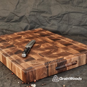 Personalized Double Sided Walnut End Grain Cutting Boards, Butcher Block Cutting Board with Juice Groove