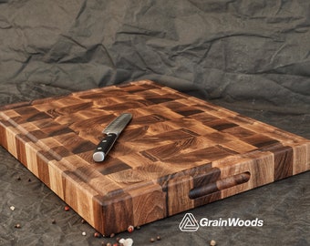 Personalized Double Sided Walnut End Grain Cutting Boards, Butcher Block Cutting Board with Juice Groove