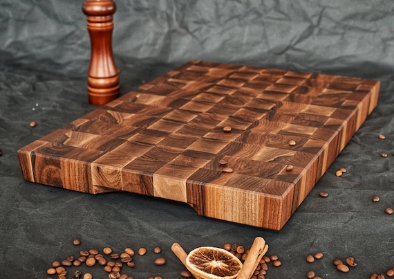 Personalized Walnut End Grain Cutting Board Butcher Block Cutting Board with Juice Groove