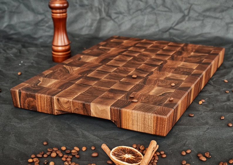 Personalized Walnut End Grain Cutting Board Butcher Block Cutting Board with Juice Groove image 1