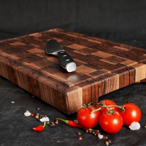 Walnut and Maple End Grain Cutting Board With Juice Groove Etsy