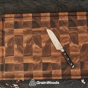 Personalized Double sided Walnut Cutting Board, Reversible Butcher Block End Grain Cutting Boards with Juice Groove, Chopping Board image 2