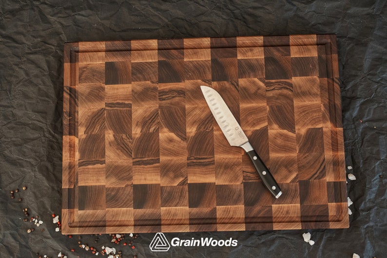 Personalized Double sided Walnut Cutting Board, Reversible Butcher Block End Grain Cutting Boards with Juice Groove, Chopping Board image 2